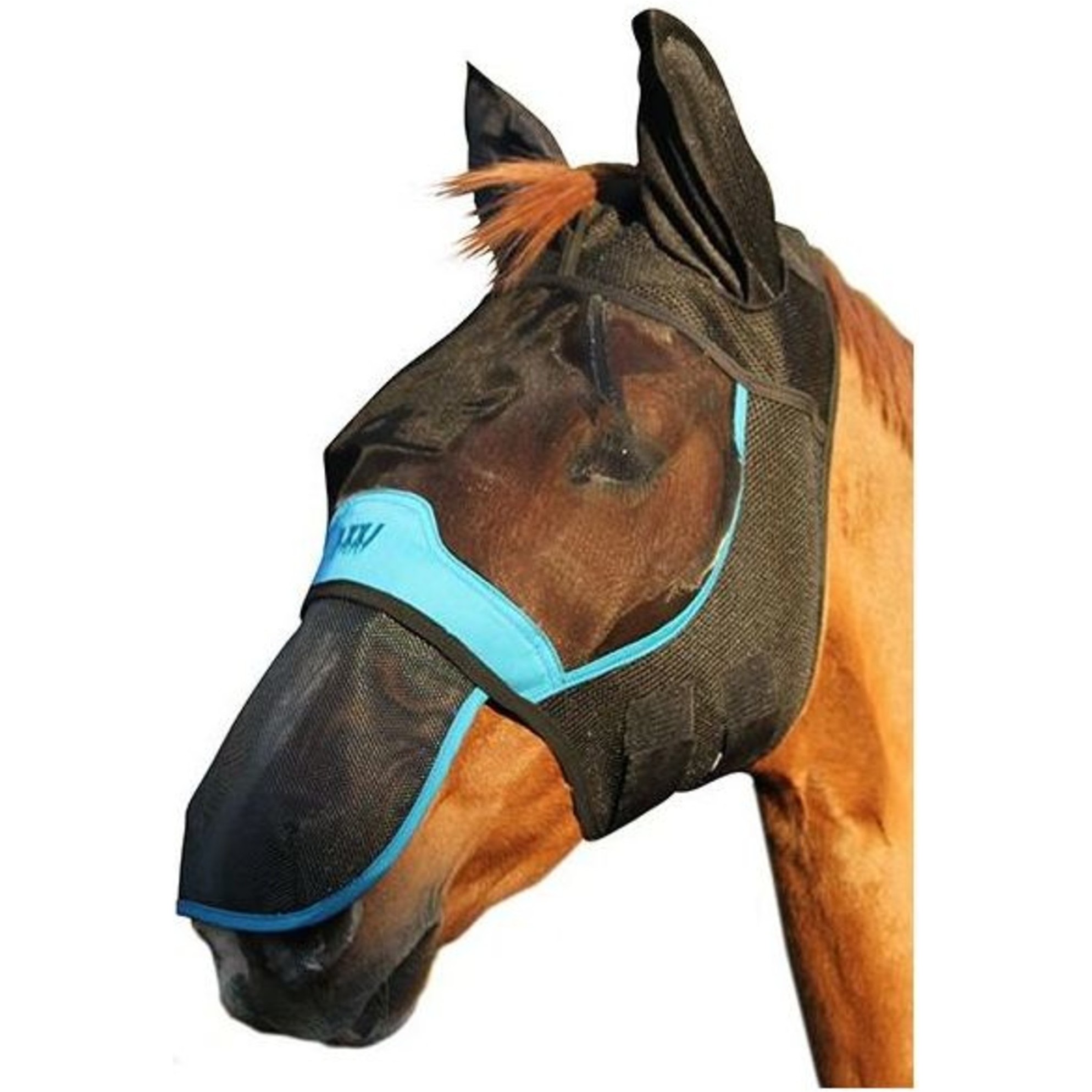 Woof Wear UV Fly Mask With Ears & UV Nose Protector Bundle FMNPUV23 - Black / Turquoise